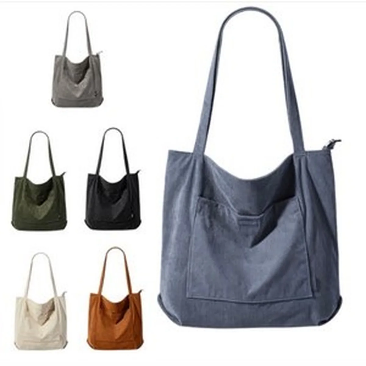 Large Corduroy Shoulder Tote Bag