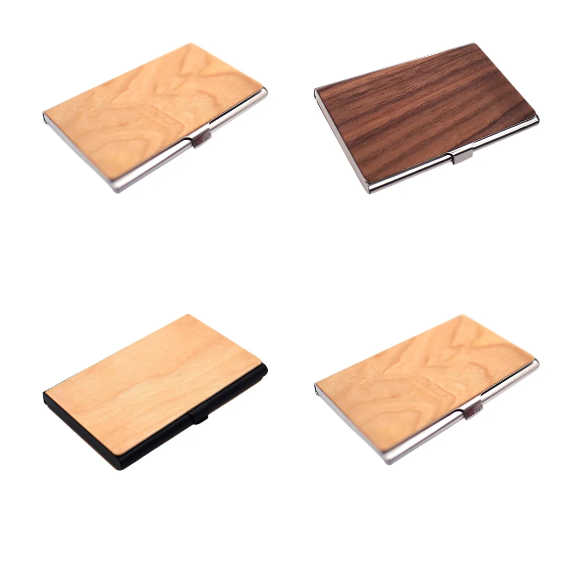 Metal Walnut Business Card Holder
