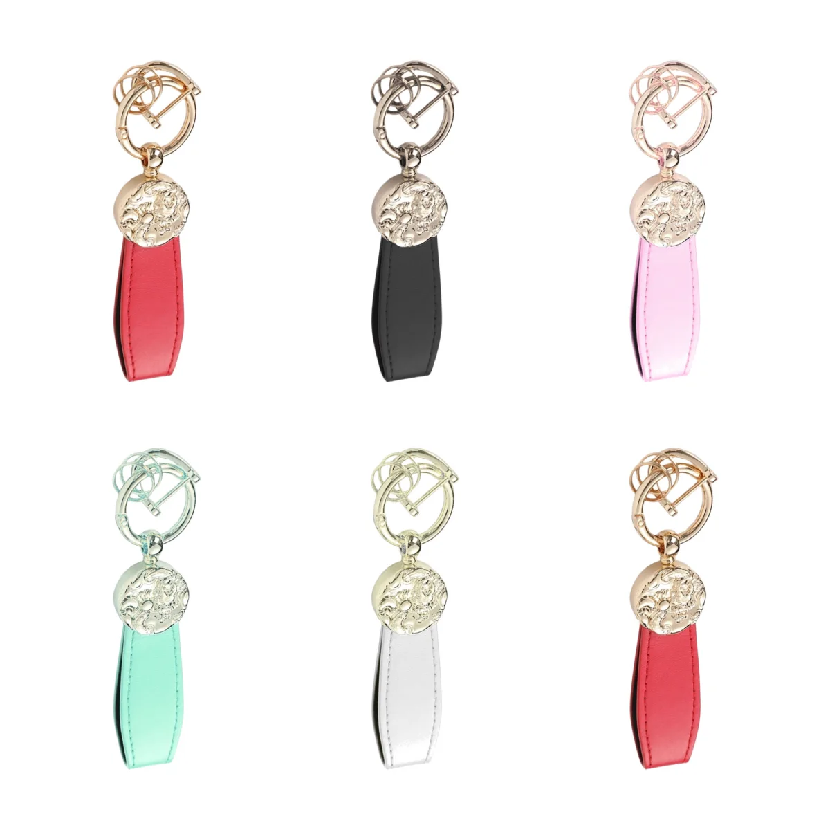 Rectangular PU Leather Sturdy Metal Keychain Ring