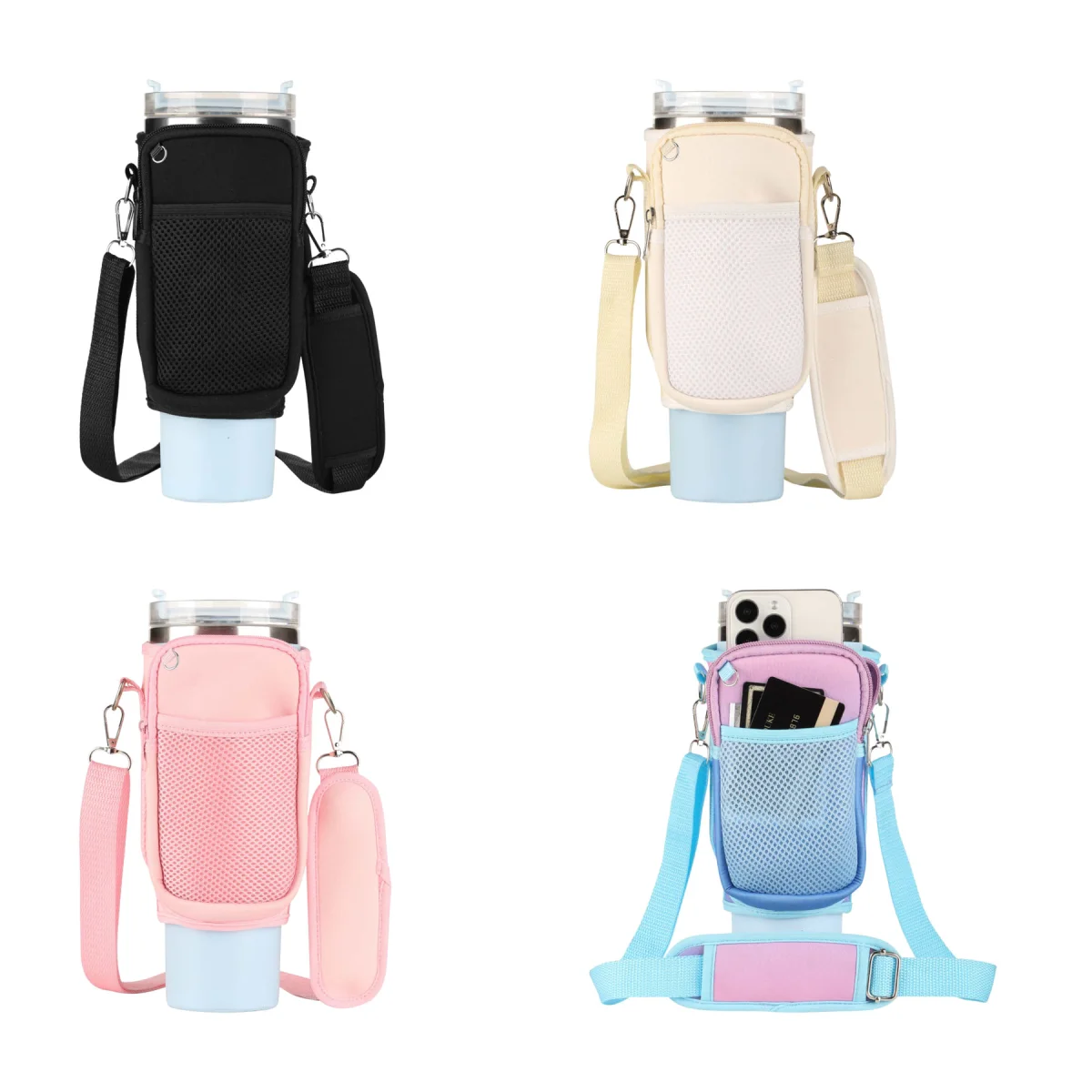 Neoprene Crossbody Pockets Insulated Tumbler Cup Sleeve