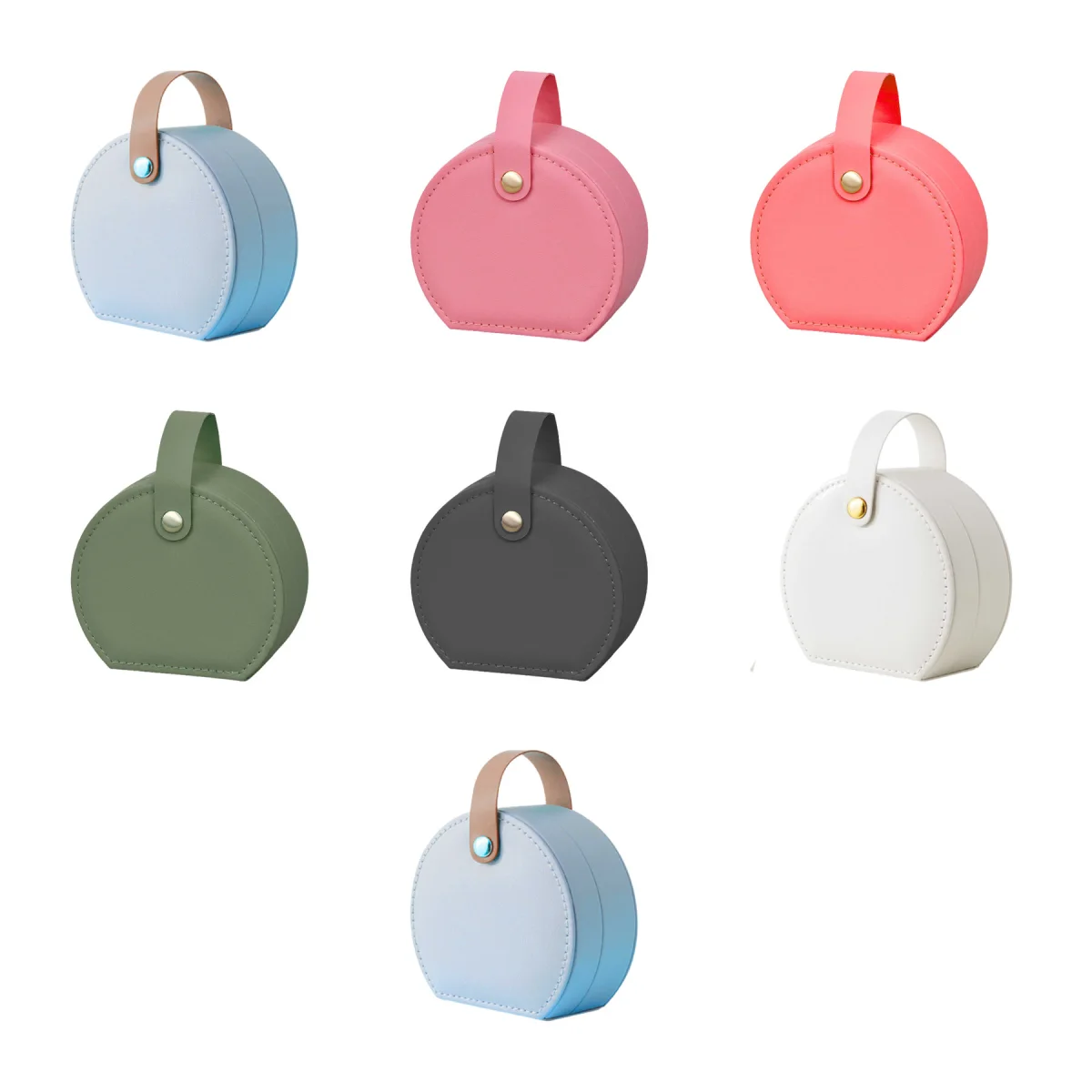 Lined Semicircle Mini Leather Jewelry Travel Case