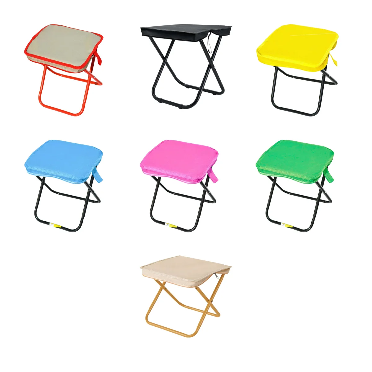 Iron-Frame Padded Foldable Camping Stool Seat