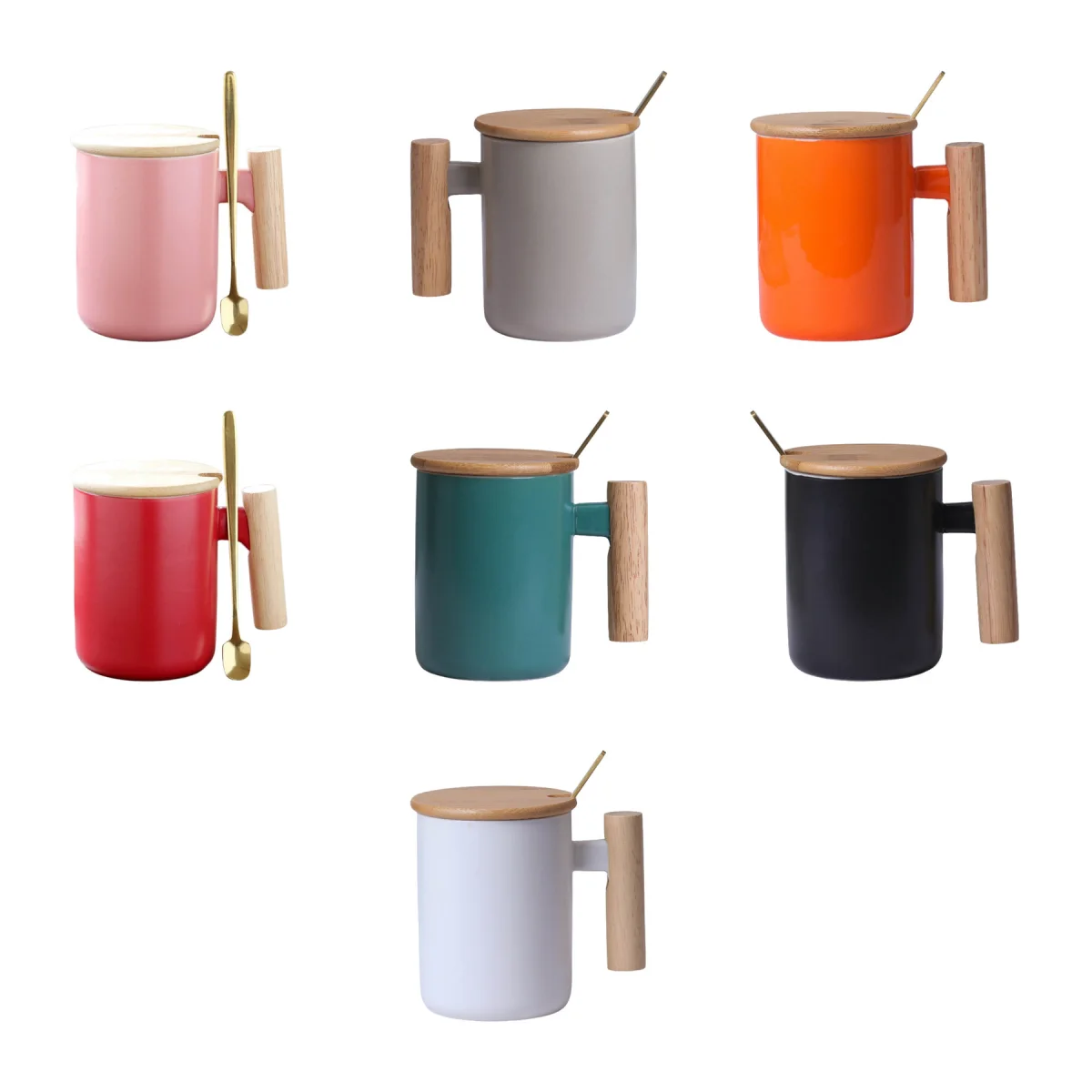 Scandinavian Wood-Handle Nordic Ceramic Coffee Mug