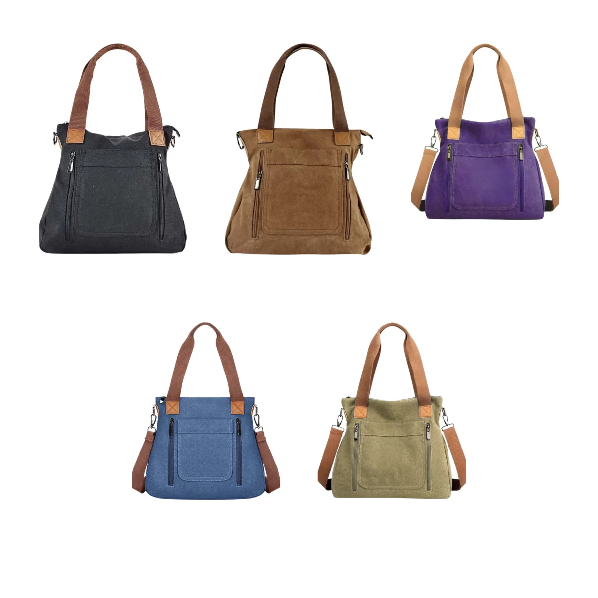 Zip-Closure Sturdy Canvas Shoulder Shopper Tote