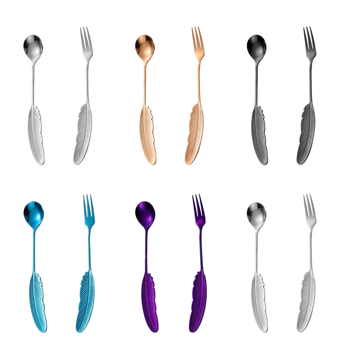 Embossed Feather Handle 304 Stainless Steel Spoon Set