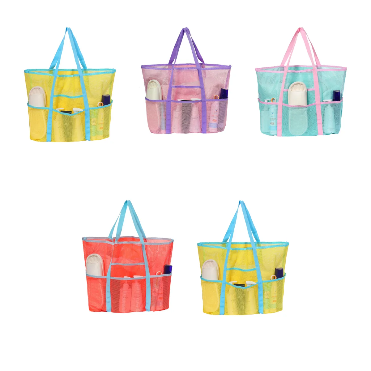 Eight-Pocket Lightweight Mesh Beach Tote Bag