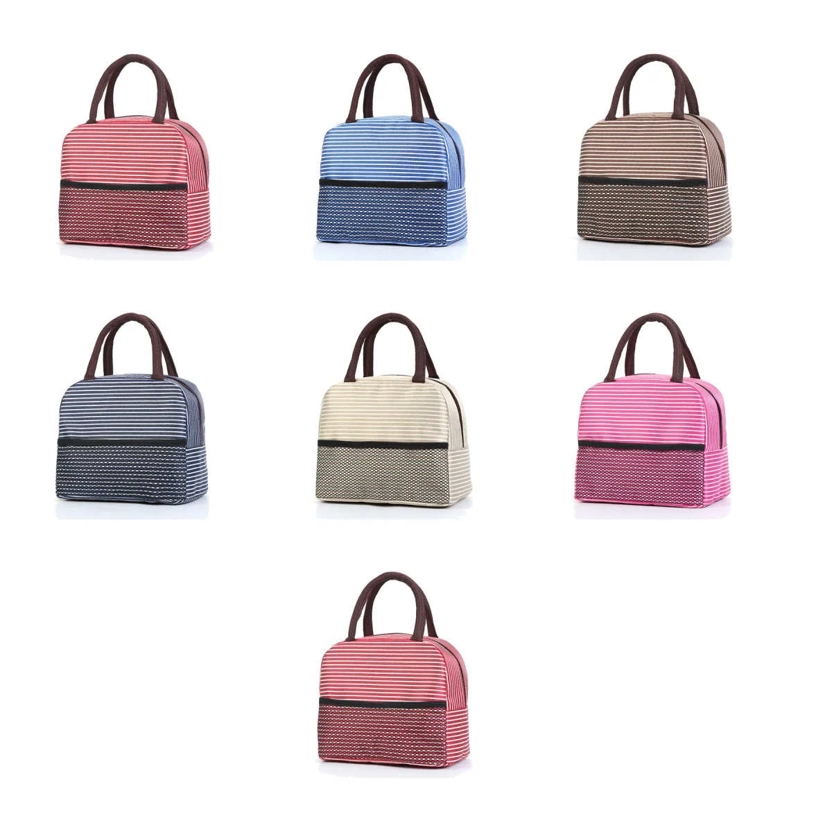 Reinforced-Stitch Thickened Oxford Striped Insulated Lunch Bag