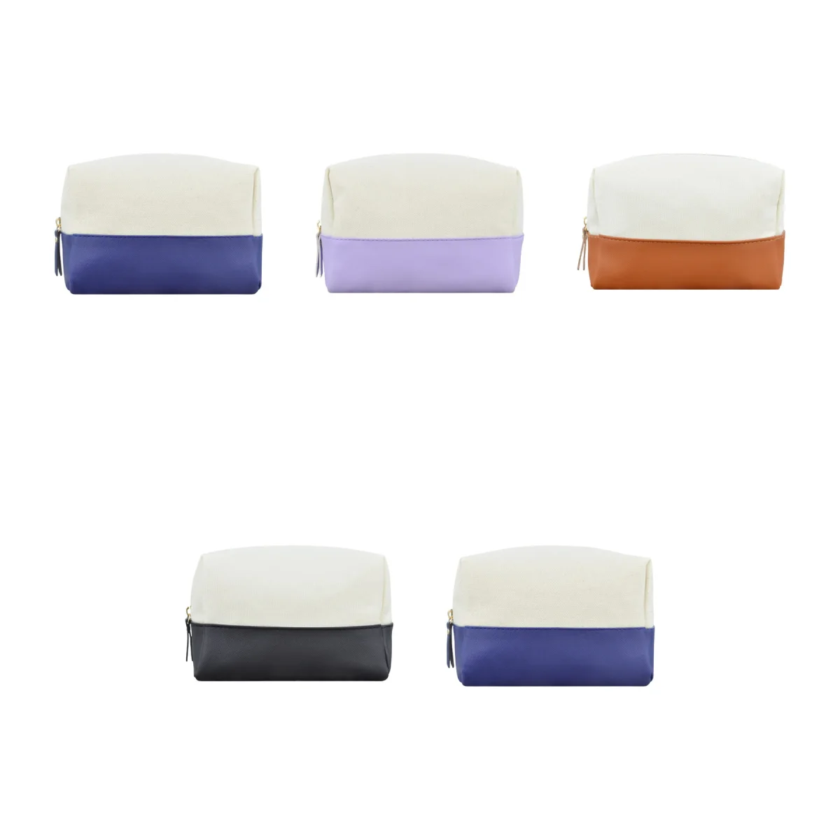 Contrast-Panel Color Block Canvas Makeup Pouch
