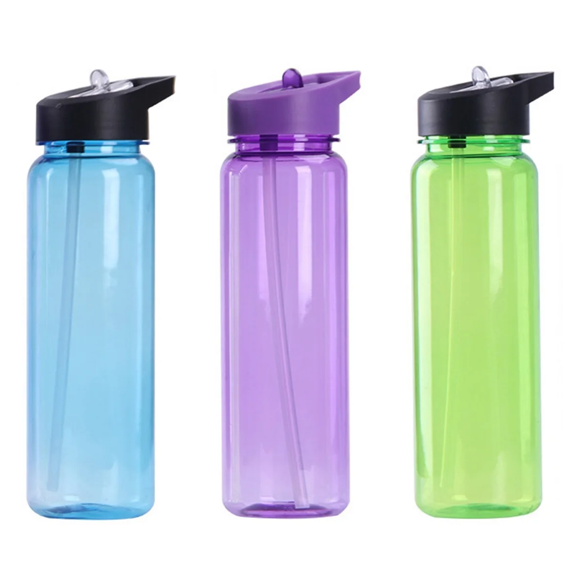 Clear Straw Sports Water Bottle with Carabiner