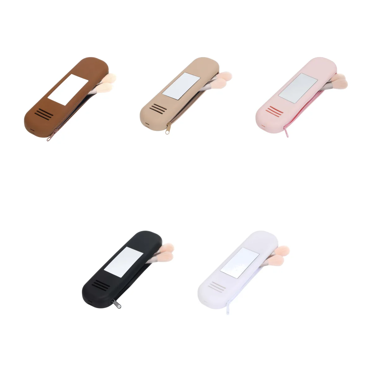 Mirror-Built Makeup Brush Roll Bag Organizer Case