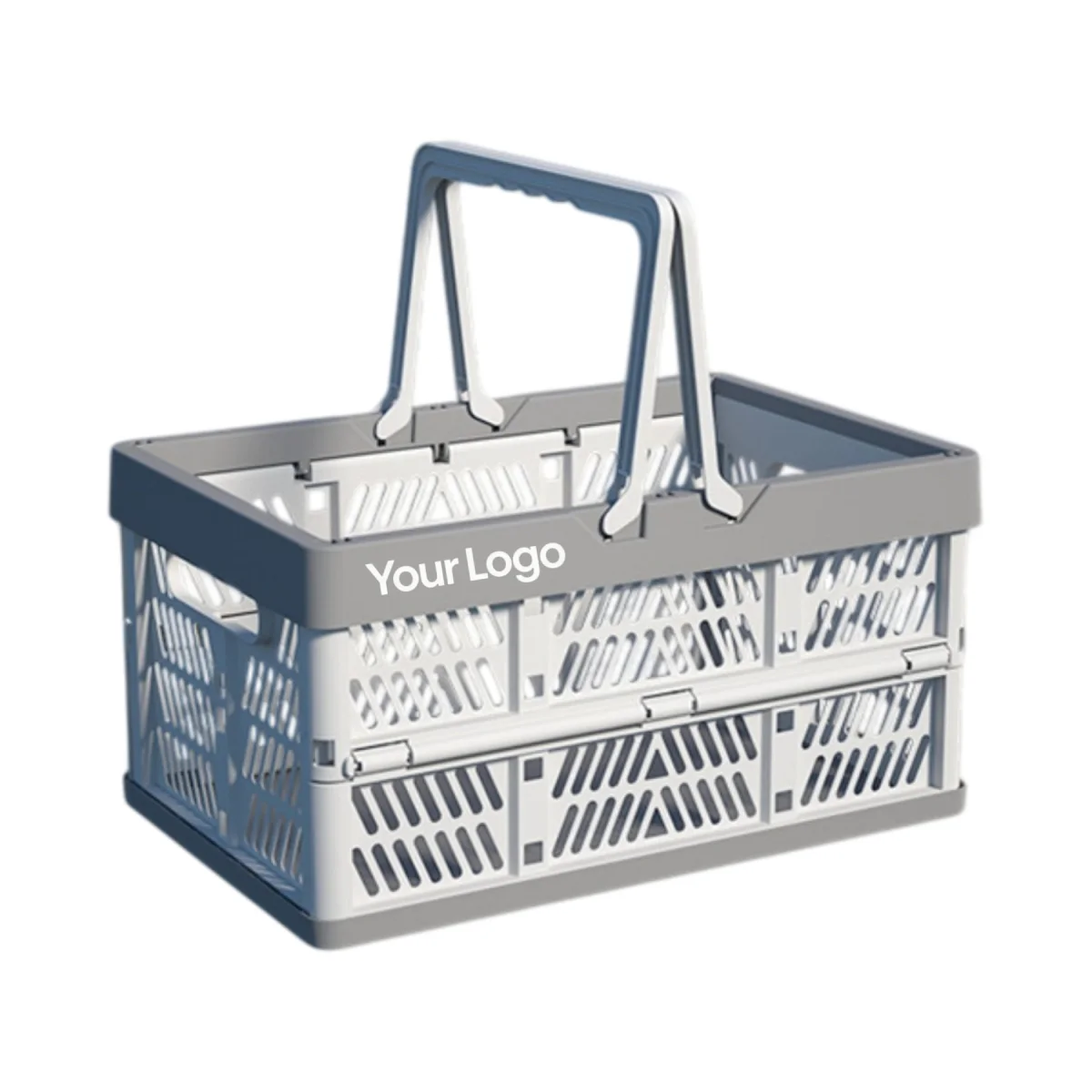Lid-Print Collapsible Plastic Picnic Tote Basket