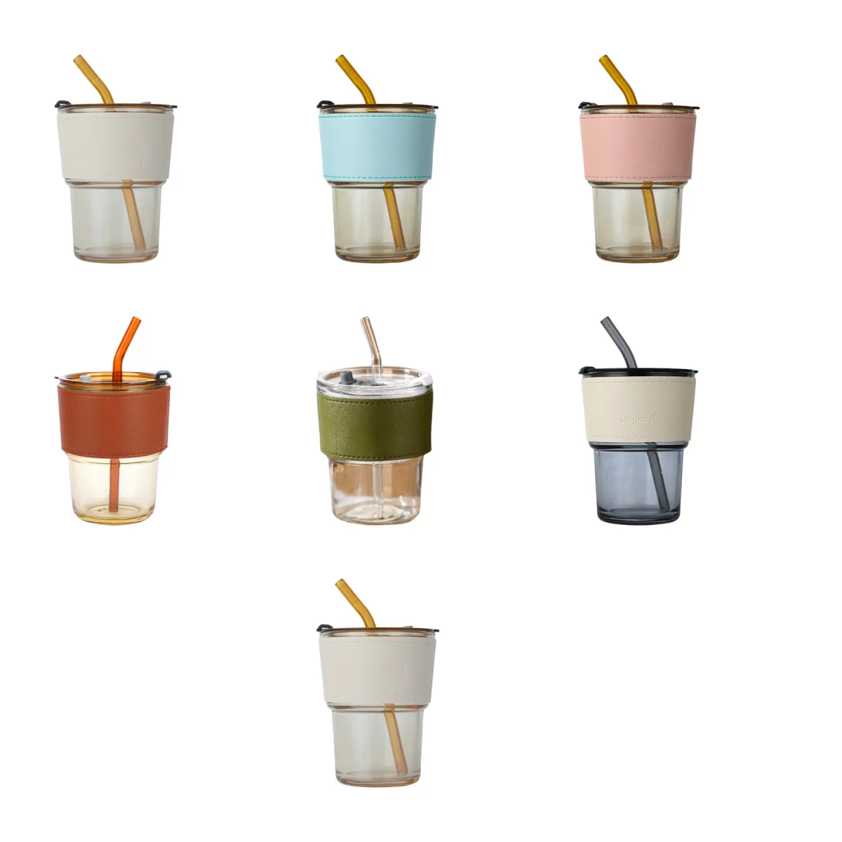 Bamboo-Lid Glass Tumbler Reusable Straw Cup