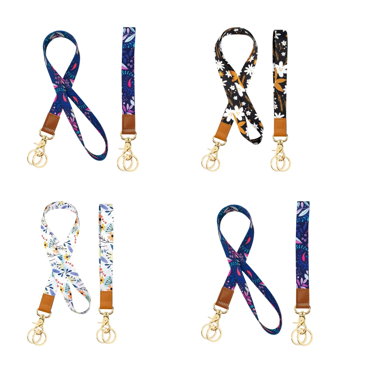 Floral-Print Floral Wrist Key Lanyard Strap