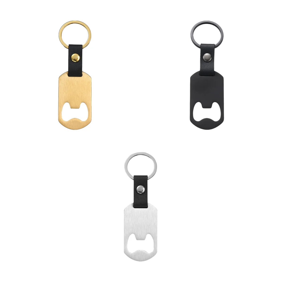 Leather-Strap PU Leather Stainless Bottle Opener Keychain