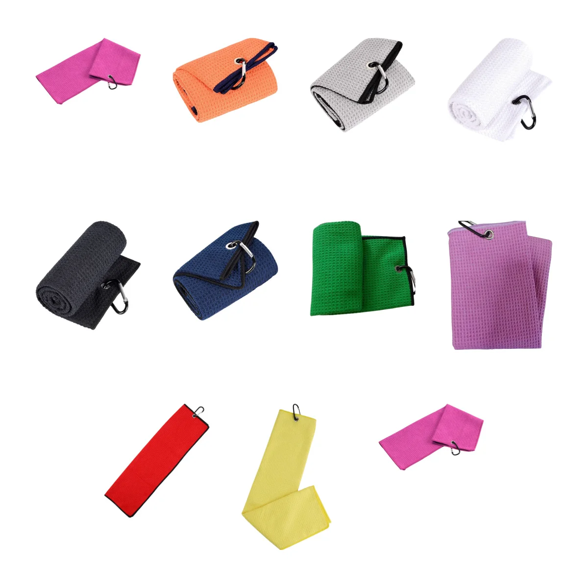 Waffle Microfiber Golf Towel with Carabiner Clip