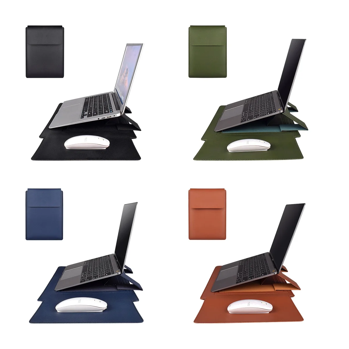 PU Leather 15.4" Laptop Sleeve With Stand