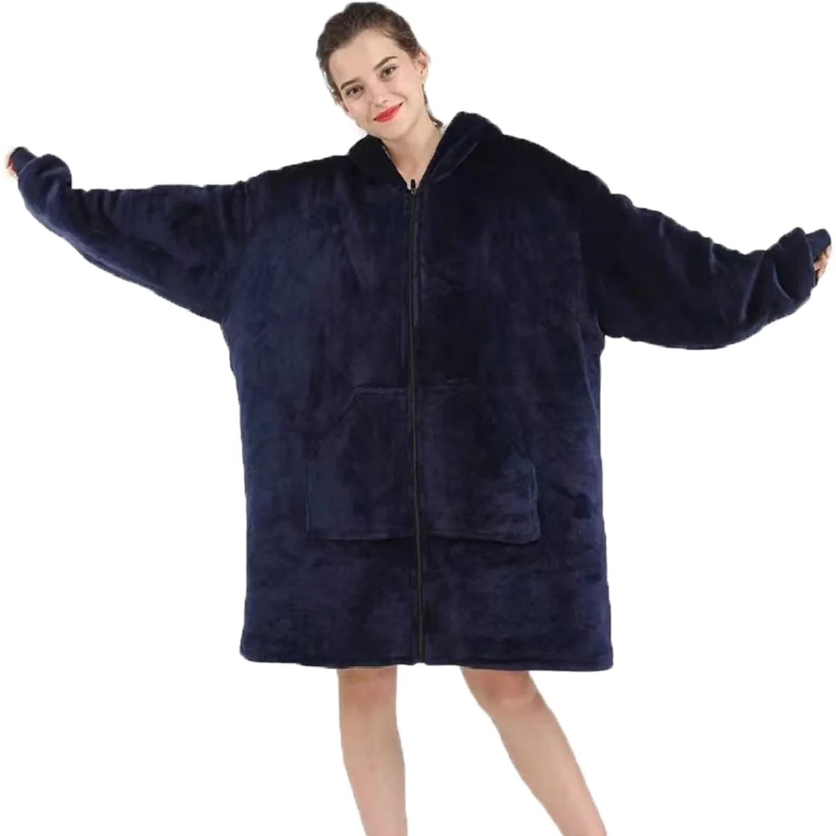 Zip Front Wearable Fleece Hoodie Blanket