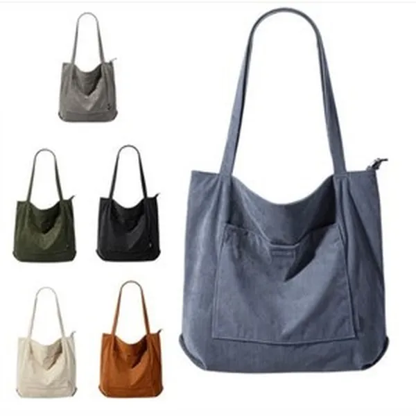 Large Corduroy Shoulder Tote Bag