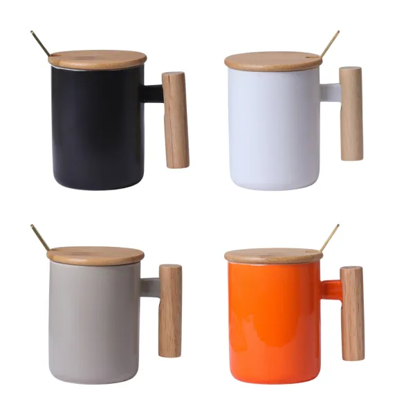 Wooden Handle Lidded Coffee Cup