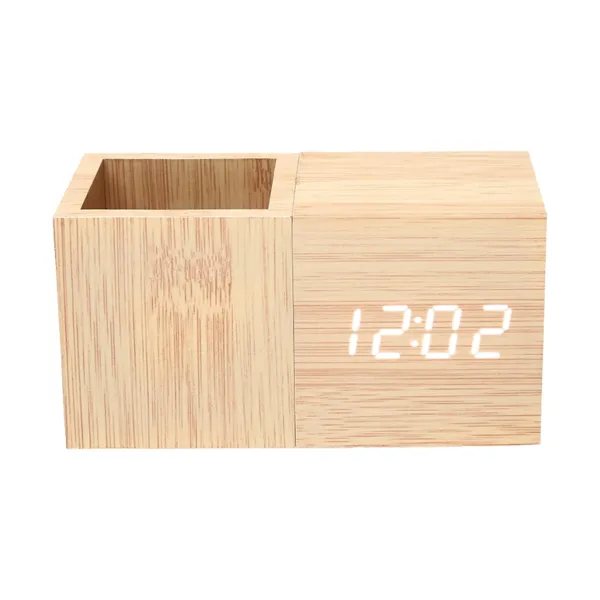 Led Bamboo Desk Organizer Clock