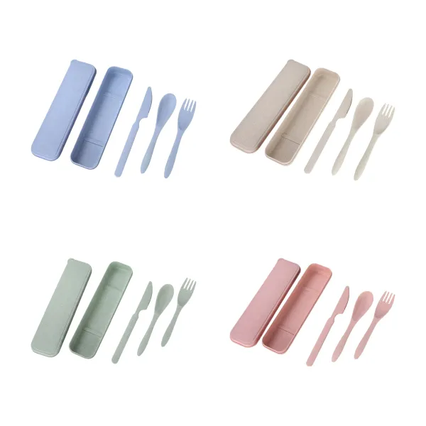 Wheat Straw Cased Reusable Fork Knife Spoon Set