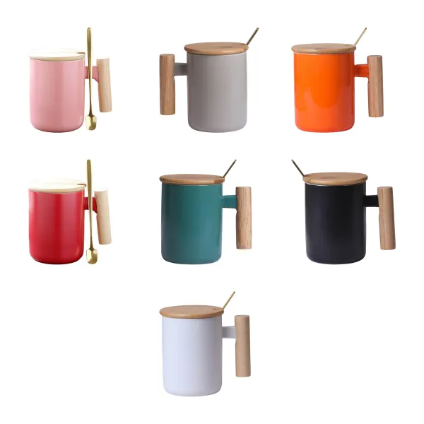 Scandinavian Wood-Handle Nordic Ceramic Coffee Mug
