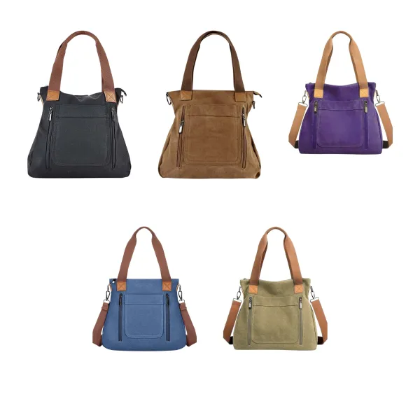 Zip-Closure Sturdy Canvas Shoulder Shopper Tote