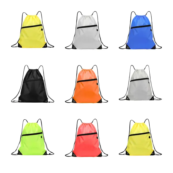 PU-Corner 210D Polyester Zippered Drawstring Backpack
