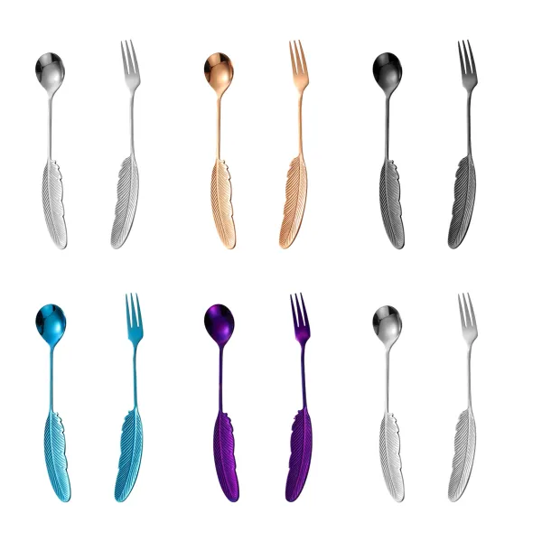 Embossed Feather Handle 304 Stainless Steel Spoon Set