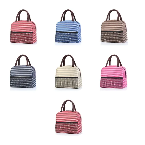 Reinforced-Stitch Thickened Oxford Striped Insulated Lunch Bag