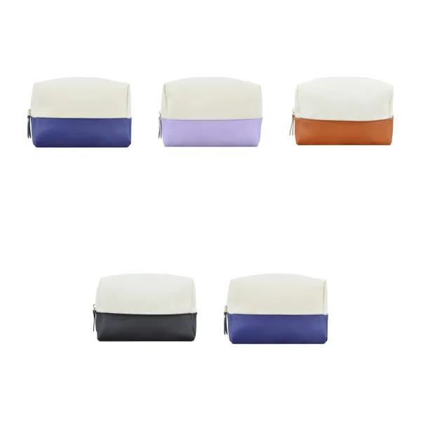 Contrast-Panel Color Block Canvas Makeup Pouch