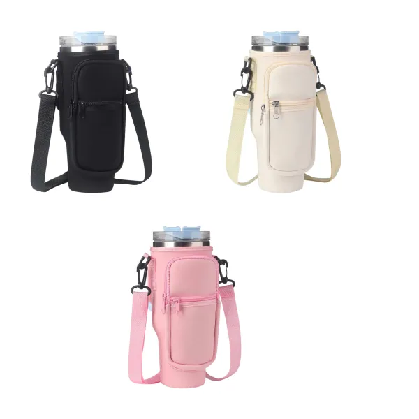 Pocket-Equipped Neoprene Bottle Sleeve Mini Pouch