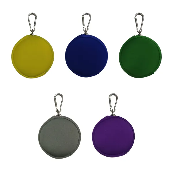 Hook-Clip Round Neoprene Zippered Coin Pouch