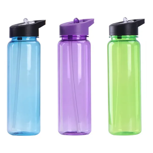 Clear Straw Sports Water Bottle with Carabiner