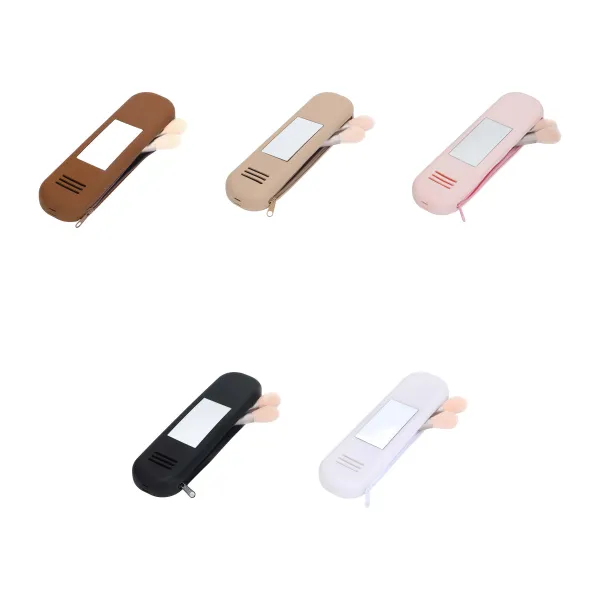 Mirror-Built Makeup Brush Roll Bag Organizer Case