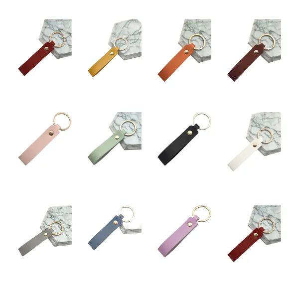 Stitched Slim PU Leather Key Fob Keychain