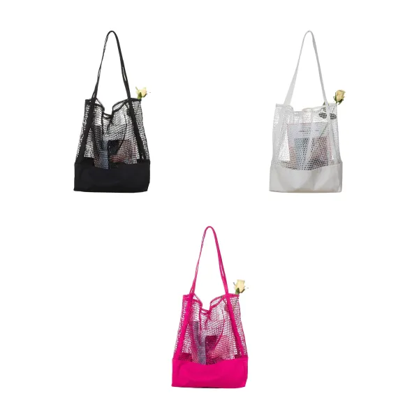 Open-Top Openwork Canvas Beach Tote Bag