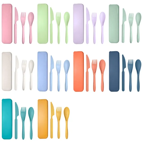 Fork-Spoon-Knife Wheat Straw On The Go Cutlery Set