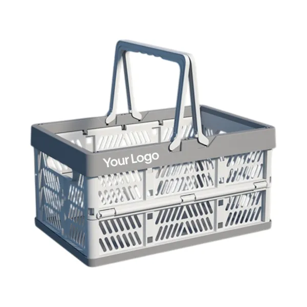 Lid-Print Collapsible Plastic Picnic Tote Basket