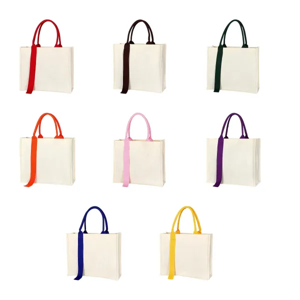 Ribbon-Accent Canvas Tote Bag