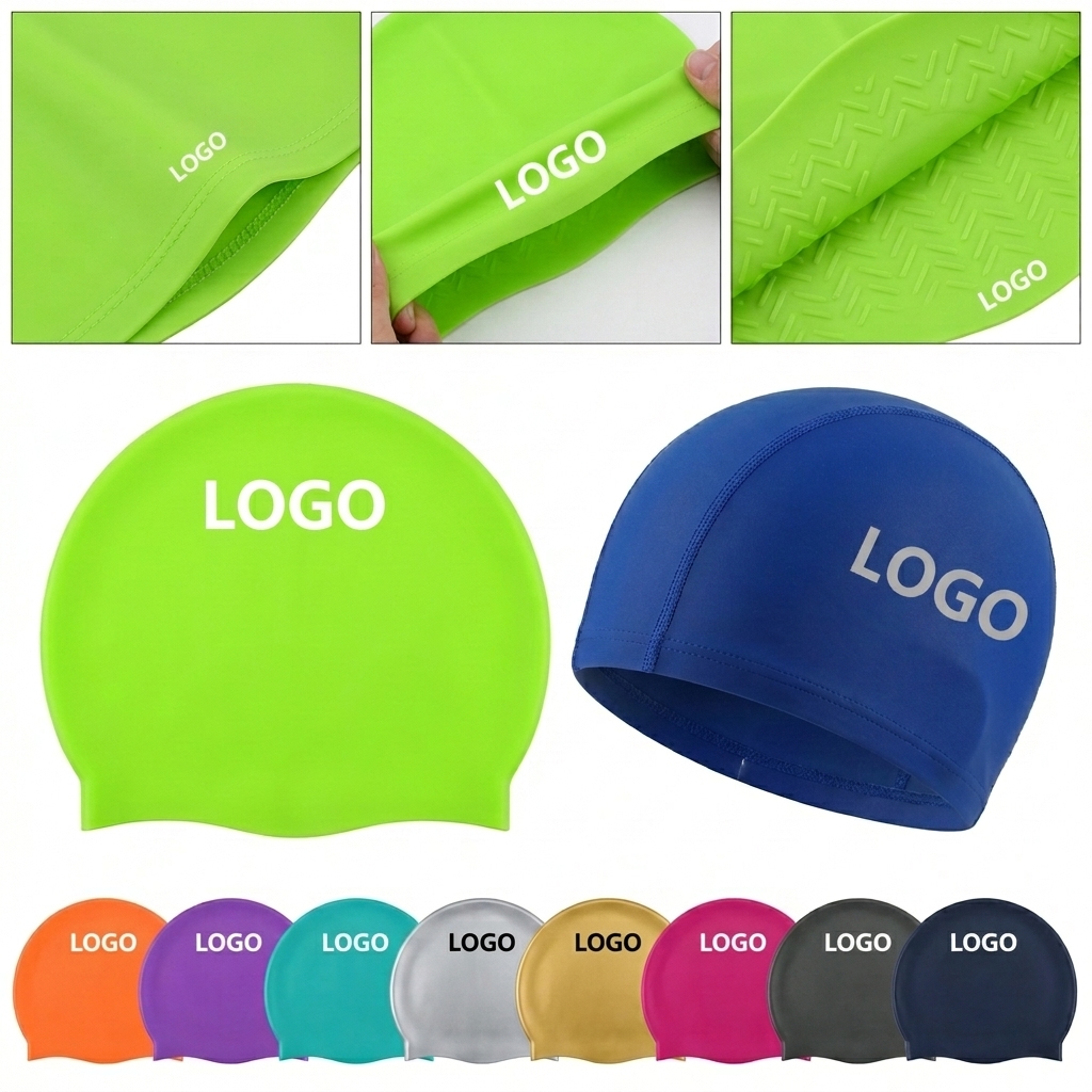 Dual-Material Swim Cap Set - Silicone & Lycra for All Hair Lengths