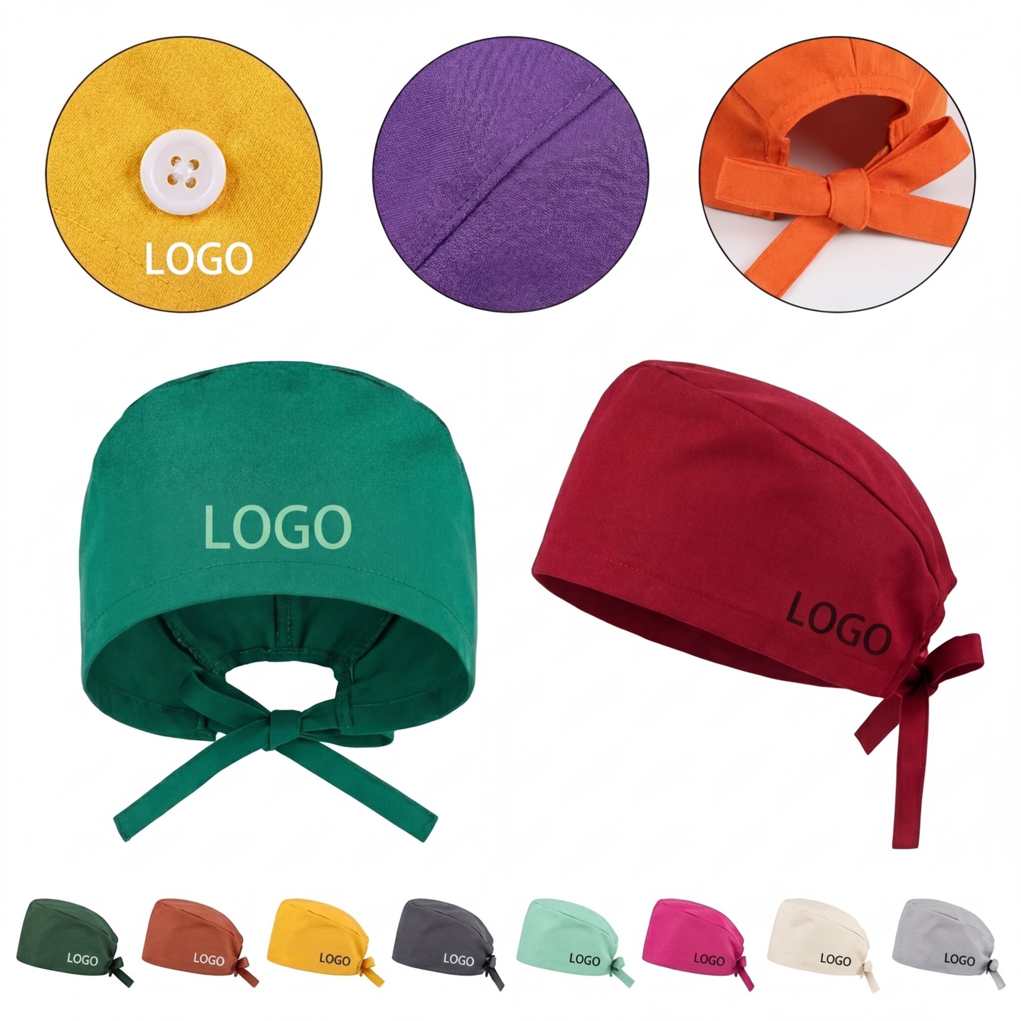 Comfort-Fit Polyester Scrub Bonnet with Ear-Saving Button Straps