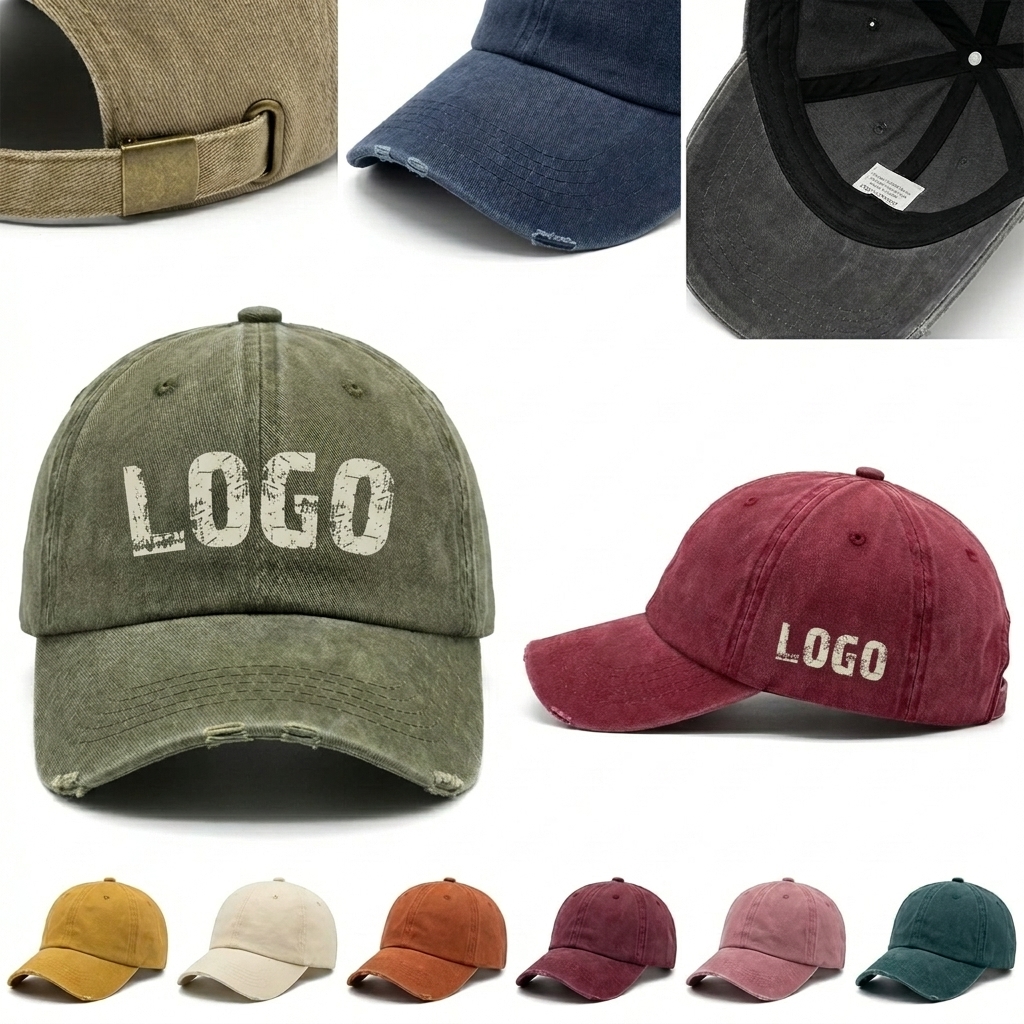 Vintage Washed Cotton Adjustable Dad Cap with Distressed Heritage Style